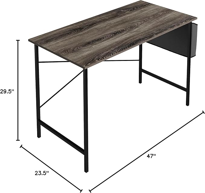 Lavish Home Modern Computer Desk with Industrial Style Woodgrain Look and Steel for Home Office, Bedroom, or Craft Table, with Storage Bag, (L) 47” x (W) 23.5” x (H) 29.5”, Gray - LeafyLoom