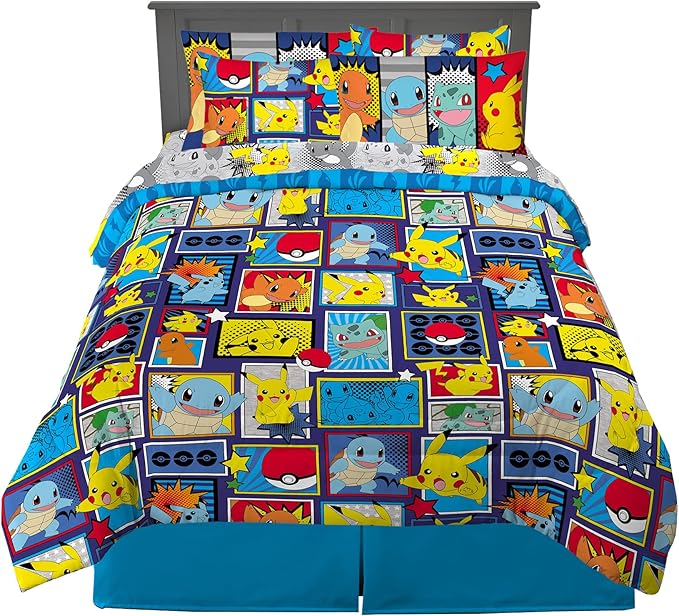 Franco Kids Bedding Super Soft Comforter and Sheet Set with Sham, 7 Piece Full Size, Pokemon - LeafyLoom