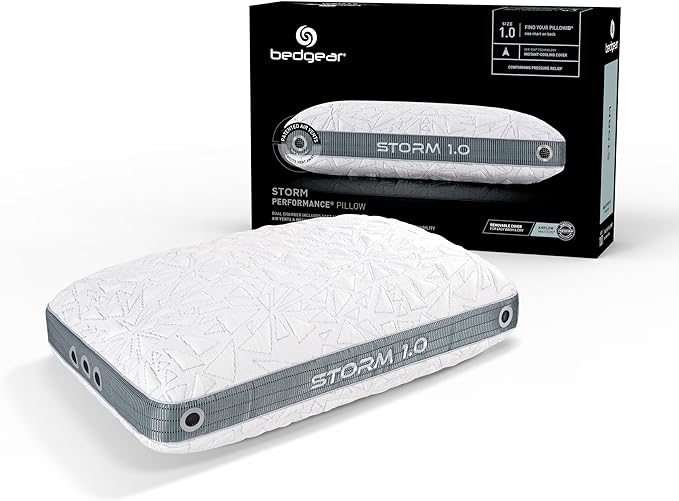 Bedgear Storm Performance Pillow - Size 1.0 - Cooling Bed Pillow for Hot Sleepers - Medium Firmness Pillow for All Sleep Positions, Hypoallergenic, Washable & Removable Cover - 20" W x 26" L x 5.25" H - LeafyLoom