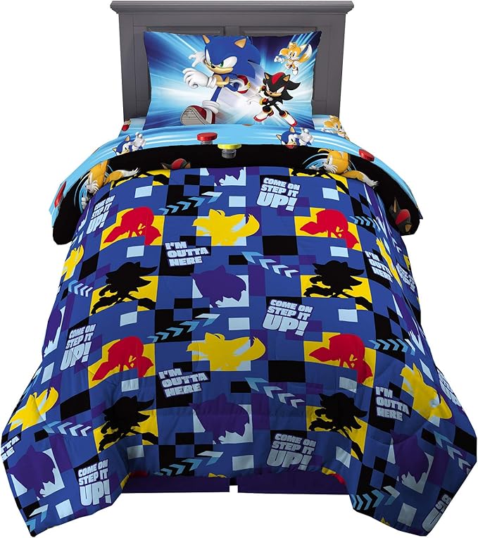 Sonic the Hedgehog Anime Kids Super Soft Comforter and Sheet Set, 4 Piece Twin Size by Franco, Prints may vary - LeafyLoom