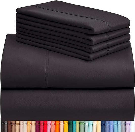 LuxClub 6 PC King Sheet Set, Breathable Luxury Bed Sheets, Deep Pockets 18" Wrinkle Free Cooling Bed Sheets Machine Washable Hotel Bedding Silky Soft - Black King - LeafyLoom