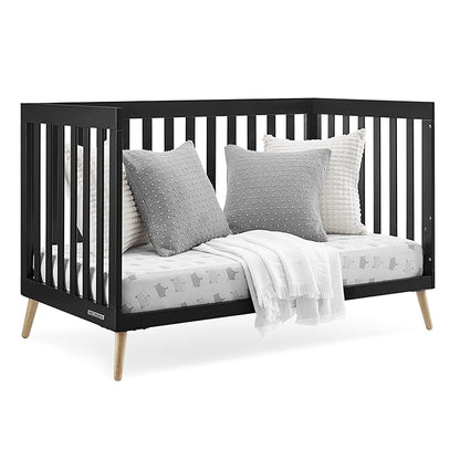 Delta Children Essex 4-in-1 Convertible Baby Crib, Ebony with Natural Legs - LeafyLoom