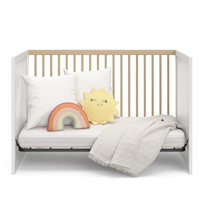 Storkcraft Calabasas 3-in-1 Convertible Crib (White with Driftwood) – GREENGUARD Gold Certified, Fits Standard Crib Mattress, Converts to Toddler Bed, Modern Style, Easy 30-Minute Assembly - LeafyLoom