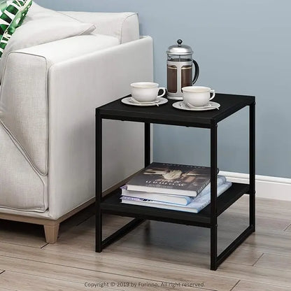 FURINNO Camnus Modern Living 2-Tier End Table, Americano, 15.9 in x 15.75 in x 18 in - LeafyLoom