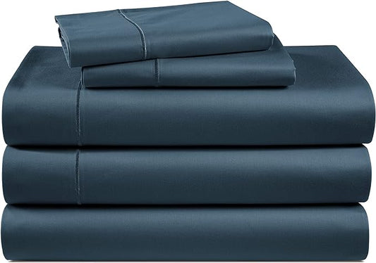 LANE LINEN Split King Sheets for Adjustable Beds - 1000 Thread Count 5 Piece Set 100% Egyptian Cotton Sateen Weave Cool Breathable & Soft 2 Fitted Fits Upto 17" Deep Pockets Dark Denim - LeafyLoom