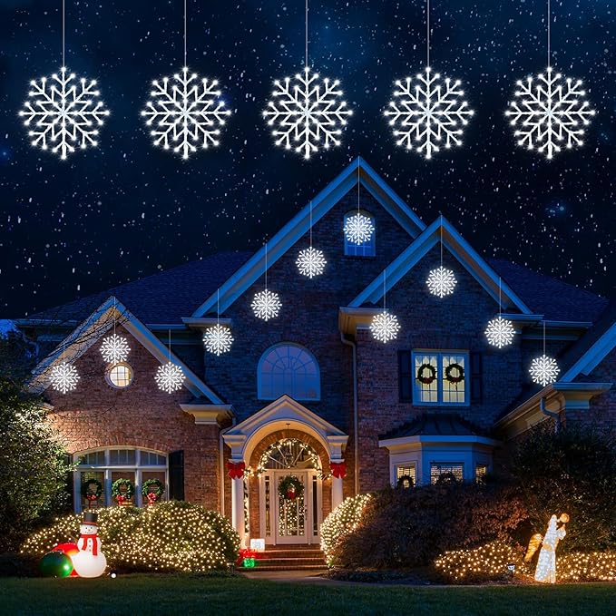 Brightown 2 Pack Christmas Snowflake Icicle Lights Outdoor - Plug-in 23.6ft 10 Drops 480LED Snowflake Window Lights, Connectable for Indoor Outdoor Porch Eaves Rooftops Christmas Decoration Brightown