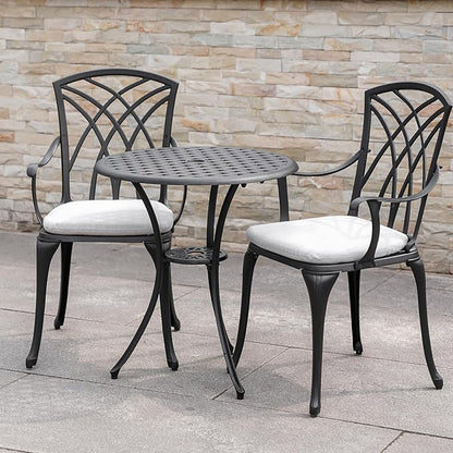 3 Piece Bistro Table Set Cast Aluminum Outdoor Bistro Table and Chairs Set of 2 with Cushion,Patio Bistro Sets with 1.97" Umbrella Hole,Metal Bistro Patio Set for Garden,Black - LeafyLoom