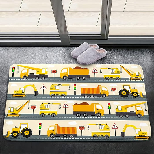 Construction Rug Car Rug Construction Rugs for Boys Room Cartoon Truck Area Rug Construction Play Mat Car Rug for Boys Room Construction Decor for Boys Room 2'×3' - LeafyLoom