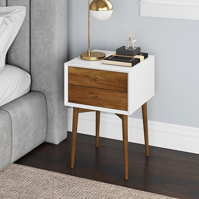 Nathan James Harper Modern Nightstand Side Accent or End Table with Storage Drawer, 1, White/Brown - LeafyLoom