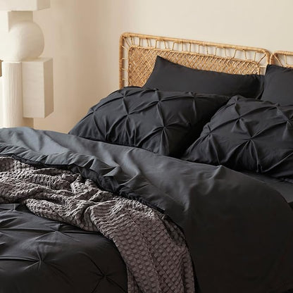 Bedsure Full Size Comforter Sets - Bedding Sets Full 7 Pieces, Bed in a Bag Black Bed Sets with Comforter, Sheets, Pillowcases & Shams, Adult & Kids Bedding - LeafyLoom