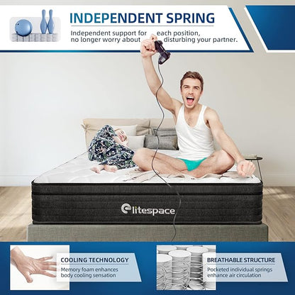 King Size Mattress,12 Inch Hybrid Mattress in a Box with Gel Memory Foam,Individually Wrapped Pocket Coils Innerspring,Pressure-Relieving and Supportive. - LeafyLoom