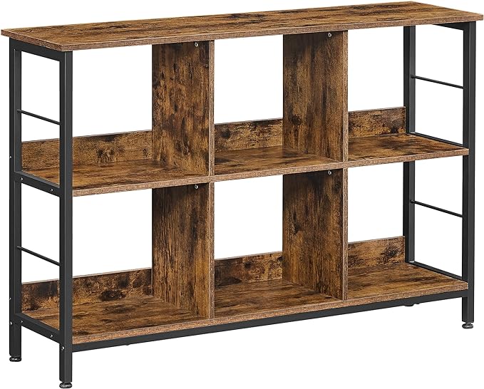 VASAGLE Bookshelf, Cube Shelf, Console Table, TV Stand with 6 Storage Cubes, for Office, Living Room, Bedroom, 13 x 47.2 x 31.5 Inches Industrial Design, Rustic Brown and Black ULLS104B01 - LeafyLoom