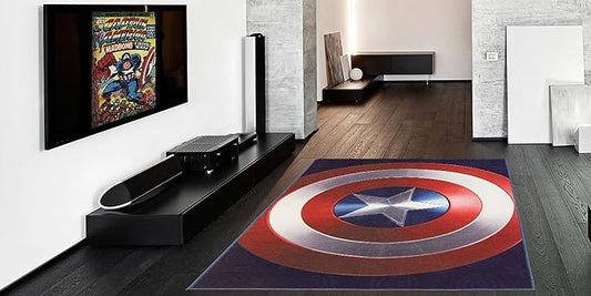 Gertmenian Kids Playroom & Game Room Carpet | Marvel Captain America Shield Childrens Rug | Kids Novelty Home Decor, Perfect Area Carpet for Boys Playroom, Bedroom | 54x78 Large, Navy Blue, 31114 - LeafyLoom