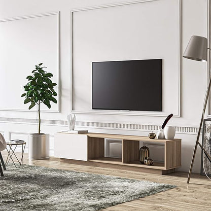 Modern TV Stand up to 75 inch Entertainment Center with Storage Mid-Century Smart Led TV for Living Room 70" TVs End Table, Lepando, White&Cordoba - LeafyLoom