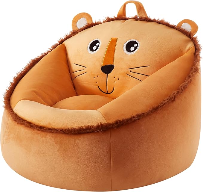 Heritage Kids Micromink Squishy Bean Bag Chair for Kids Ages 3+, Figural Lion - LeafyLoom