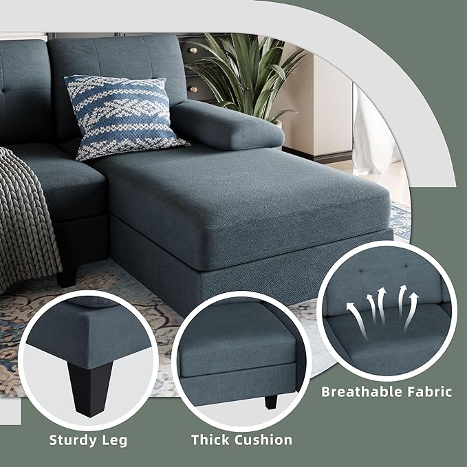 Shintenchi Sectional Couches for Living Room, U Shaped Sofa Couch with Double Chaise, 4-Seat Living Room Furniture Sets with Soft Cushion & Linen Fabric, Dark Grey - LeafyLoom