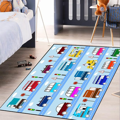 Car Rug Car Play Mat Kids Rugs for Playroom Car Rug Play Mat Rugs for Boys Bedroom Car Carpet for Kids Play Rug for Cars and Trucks Car Rug for Boys Room,Light Blue 5'×7' - LeafyLoom