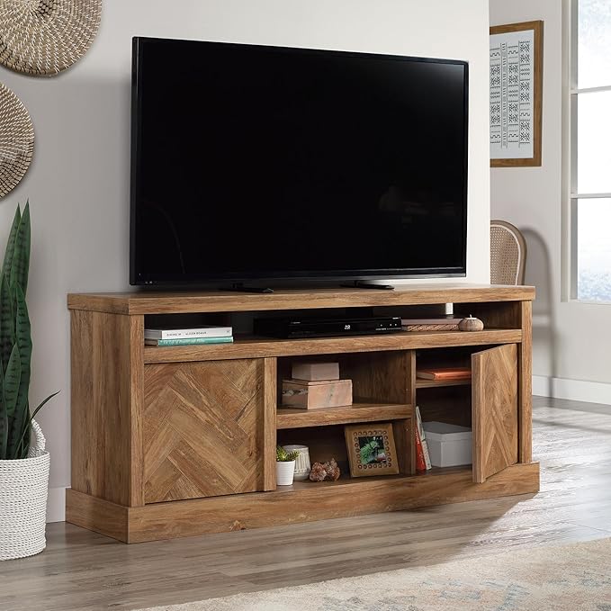 Sauder Cannery Bridge Credenza, for TVs' up to 65", Sindoori Mango finish - LeafyLoom