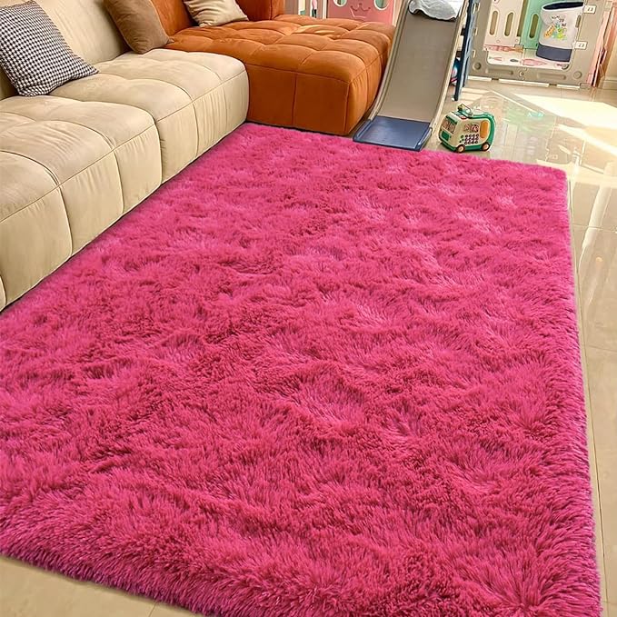 Softlife Rug for Living Room 5.3x7.6 Feet Area Rug for Bedroom Super Soft Shaggy Rugs for Kids Room Fluffy Fuzzy Carpets Long Plush Bedside Rug Nursery Christmas Home Decor for Boys Girls, Rose Red - LeafyLoom