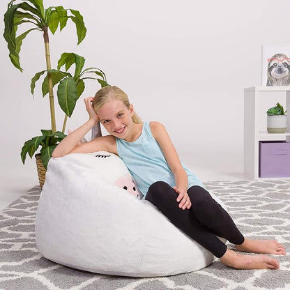 Posh Creations Cute Soft and Comfy Bean Bag Chair for Kids, Large, Animal - White Unicorn - LeafyLoom