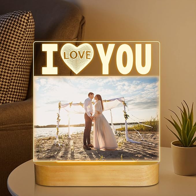 Attivolife I Love You Picture Frame, Light up Photo Frame with Warm LED Night Light, Desktop Display Creative Memory Gifts for Couple Women Mom Valentine Day Wedding Anniversary Present(4x6'' Photo) - LeafyLoom