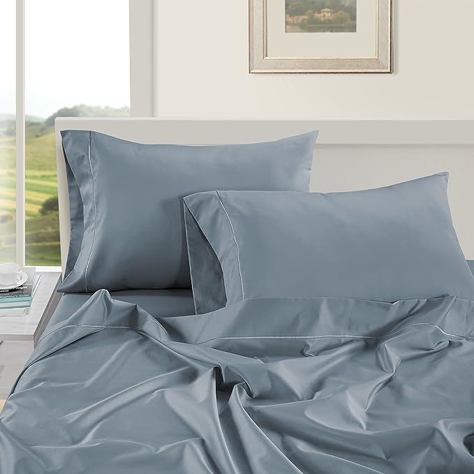 LANE LINEN Luxury 100% Egyptian Cotton Bed Sheets - 1000 Thread Count 4-Piece French Blue Full Set Bedding Sateen Weave 16" Deep Pocket (Fits Upto 17" Mattress) - LeafyLoom