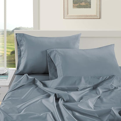 LANE LINEN Split King Sheets for Adjustable Beds - 1000 Thread Count 5 Piece Set 100% Egyptian Cotton Sateen Weave Cool Breathable & Soft 2 Fitted Fits Upto 17" Deep Pockets French Blue - LeafyLoom