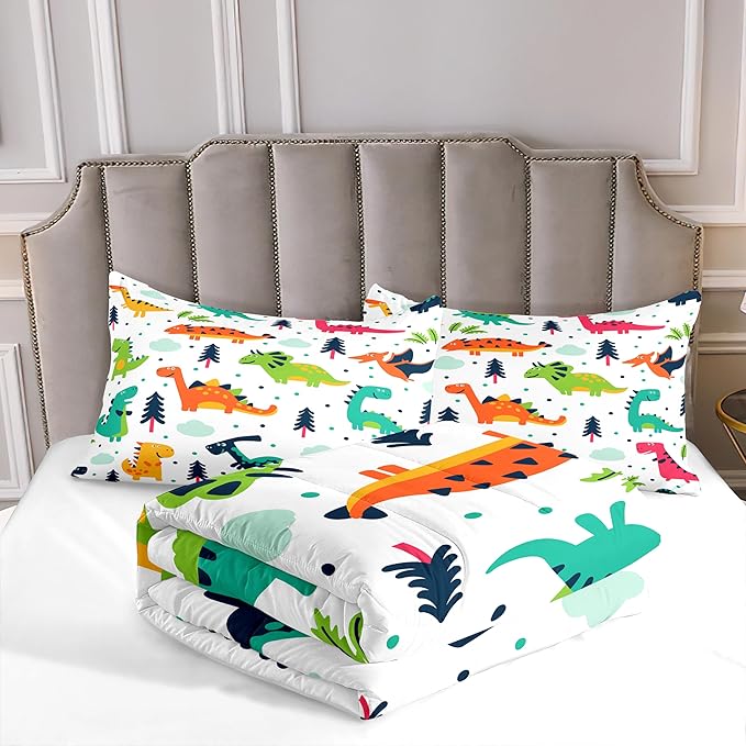 Dinosaurs Kids Comforter Bedding Set 3 PCS Super Soft Breathable Print Kids Bedding Sets for Boys Girls, Machine Washable Durable Comforter Set with Comforter and 2 Pillowcases (Twin, Dinosaur) - LeafyLoom