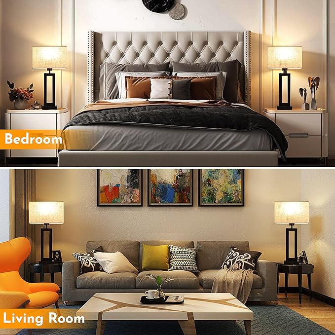 Touch Lamps for Bedrooms Set of 2 BedsideTable Lamp with USB C+A, 3 Way Dimmable Nightstand Lamps Modern Living Room Lamps for End Tables Night Stand Lamps for Home Office Guest Room, Cream&Black - LeafyLoom