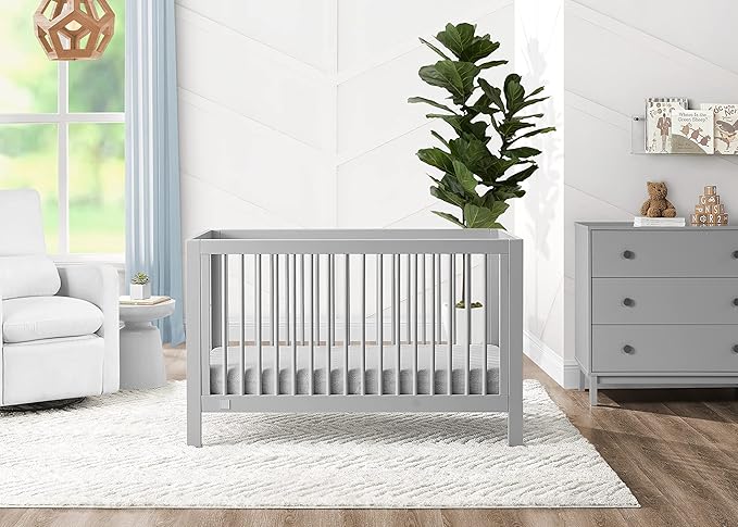 babyGap by Delta Children Charlie 6-in-1 Convertible Crib TrueSleep Crib and Toddler Mattress (Bundle), Grey - LeafyLoom