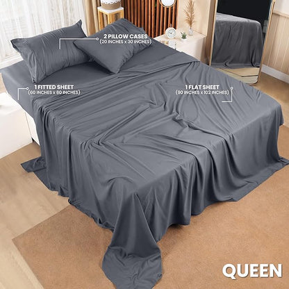 Utopia Bedding Queen Bed Sheets Set - 4 Piece Bedding - Brushed Microfiber - Shrinkage and Fade Resistant - Easy Care (Queen, Grey) - LeafyLoom