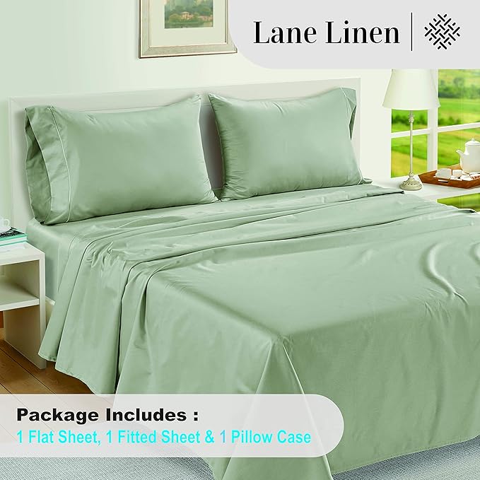 LANE LINEN 100% Egyptian Cotton Bed Sheets - 1000 Thread Count 3-Piece Twin Set Long Staple Bedding Sateen Weave Luxury Hotel Fits Upto 16" Mattress Mineral - LeafyLoom