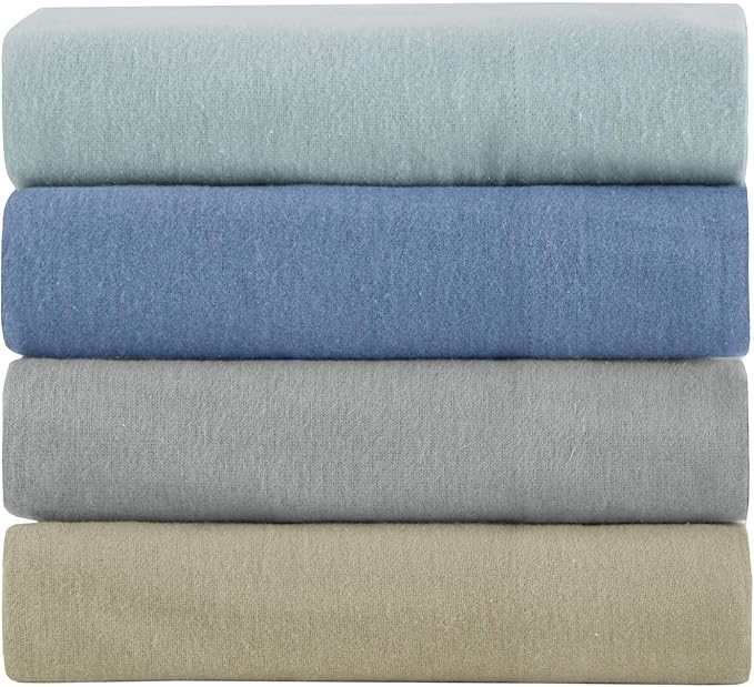 Comfort Spaces Cotton Flannel Breathable Warm Deep Pocket Sheets with Pillow Case Bedding, Cal King, Aqua Solid 4 Piece - LeafyLoom