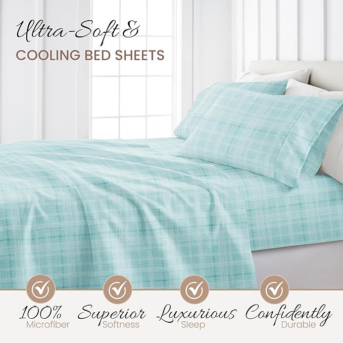 Linen Market 4 Piece Full Bedding Sheet Set (Aqua Thatch) - Sleep Better Than Ever with These Ultra-Soft & Cooling Bed Sheets for Your Full Size Bed - Deep Pocket Fits 16" Mattress - LeafyLoom