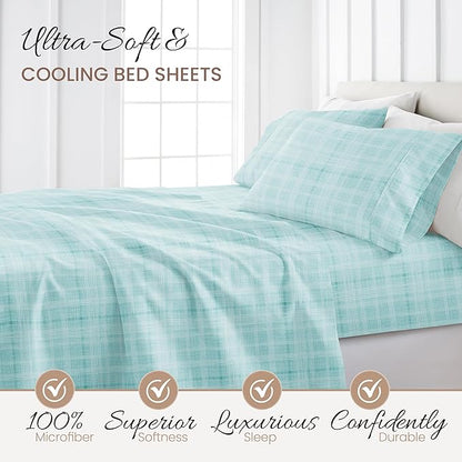 Linen Market 4 Piece Full Bedding Sheet Set (Aqua Thatch) - Sleep Better Than Ever with These Ultra-Soft & Cooling Bed Sheets for Your Full Size Bed - Deep Pocket Fits 16" Mattress - LeafyLoom