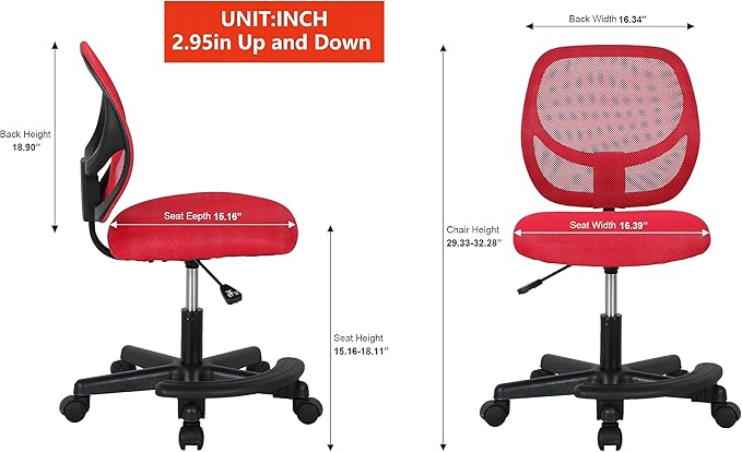 Amazon Basics Kids Adjustable Mesh Low-Back Swivel Study Desk Chair with Footrest, Red - LeafyLoom