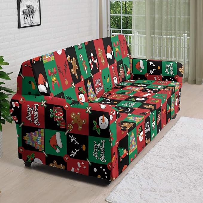 FKELYI Cute Christmas Furniture Protector Easy Going Stretch Sofa Slipcover Non-Slip Sofa Couch Cover Washable Sofa Slipcovers XL FKELYI