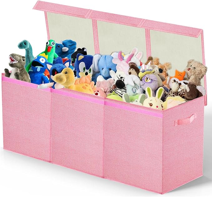 Large Toy Box Chest,Big Toy Storage Organizer,Storage Bins with Lids,Stuffed Animal Storage,Toy Bins for Kids Extra Large,Toddlers,Baby,Girls,Nursery,Living room,playroom(Pink) - LeafyLoom