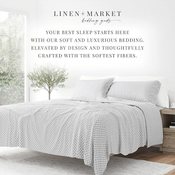 Linen Market 3 Piece Twin Bedding Sheet Set (Gray Quatrefoil) - Sleep Better Than Ever with These Ultra-Soft & Cooling Bed Sheets for Your Twin Size Bed - Deep Pocket Fits 16" Mattress - LeafyLoom