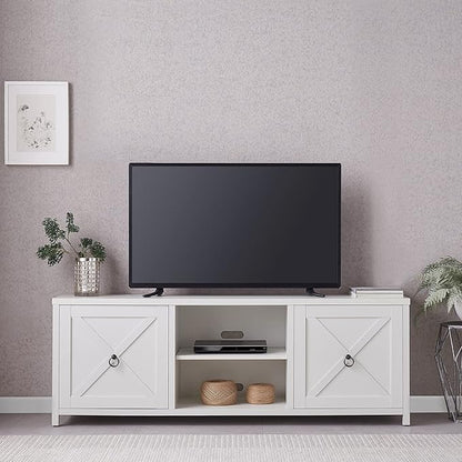 Henn&Hart Rectangular TV Stand for TV's up to 80" in White, TV Stands for the Living Room - LeafyLoom