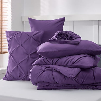 Bedsure King Size Comforter Set - Bedding Set King 7 Pieces, Pintuck Bed in a Bag Purple Bed Set with Comforter, Sheets, Pillowcases & Shams - LeafyLoom