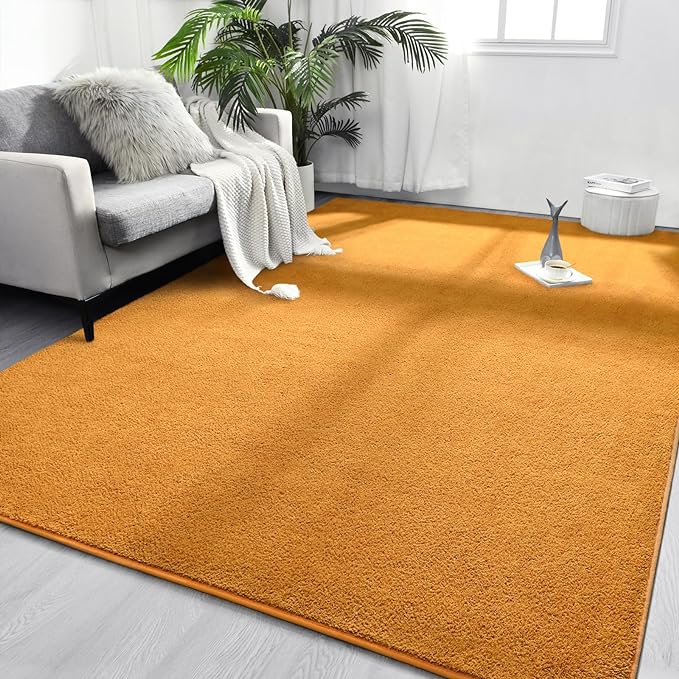 Area Rugs for Bedroom Living Room, 4x6 Orange Super Soft Comfy Thickened Memory-Foam Indoor Carpets, Modern Aesthetic Minimalist Carpet for Boys Girls Adults Apartment Nursery Home Décor - LeafyLoom