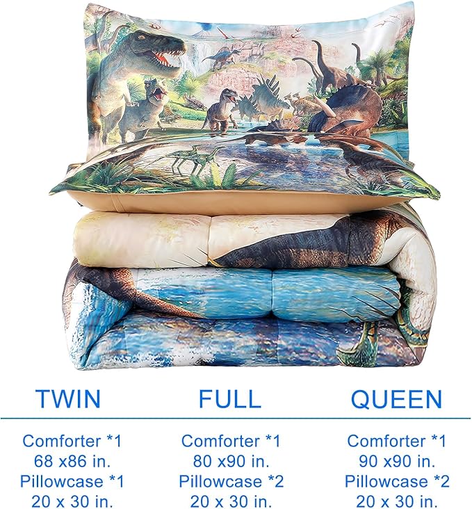 WINLIFE Dinosaur Comforter Set Twin Kids Bedding Set T-Rex Jurassic Jungle Dino Comforter Sets for Boys Teens, Lightweight Easy Care Bedding (2 Pieces, Twin) - LeafyLoom