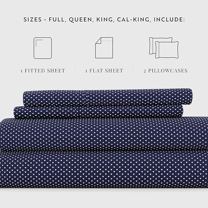 Linen Market 4 Piece Full Bedding Sheet Set (Navy Blue Hearts) - Sleep Better Than Ever with These Ultra-Soft & Cooling Bed Sheets for Your Full Size Bed - Deep Pocket Fits 16" Mattress - LeafyLoom