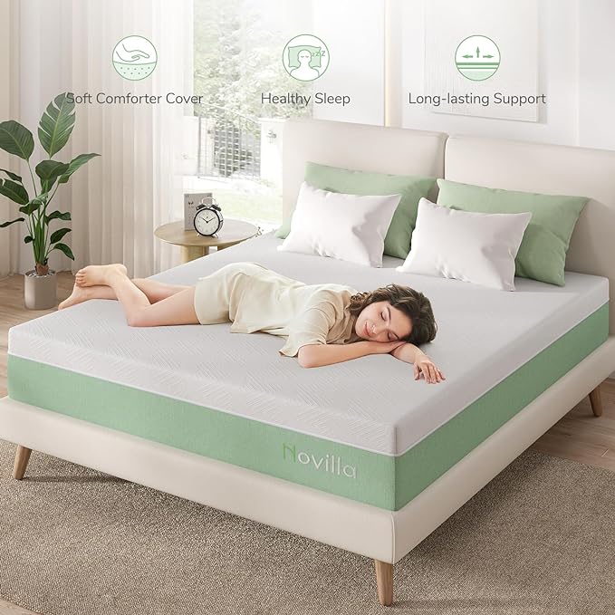 Novilla Twin XL Mattress,10 Inch Gel Memory Foam Mattress for Suppotive &Pressure Relieving, Medium Firm Feel Mattress in a Box,Bliss - LeafyLoom