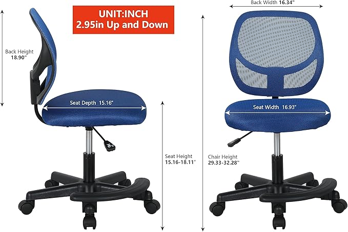 Amazon Basics Kids Adjustable Mesh Low-Back Swivel Study Desk Chair with Footrest, Blue - LeafyLoom