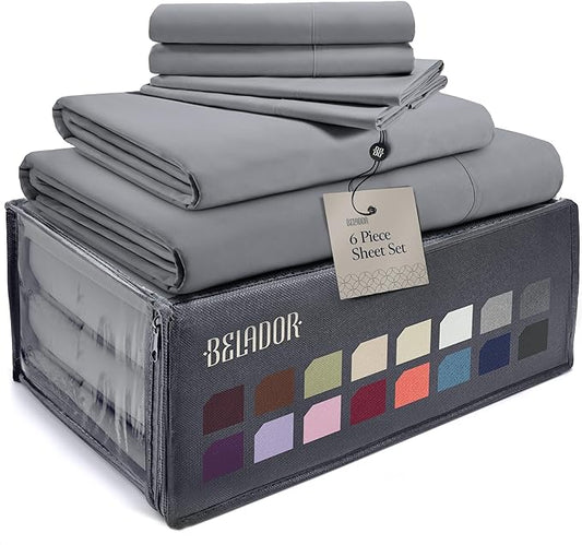 BELADOR Silky Soft Full Sheet Set - Luxury 6 Piece Bed Sheets for Full Size Bed, Secure-Fit Deep Pocket Sheets with Elastic, Breathable Hotel Sheets and Pillowcase Set, Wrinkle Free Oeko-TEX Sheets - LeafyLoom