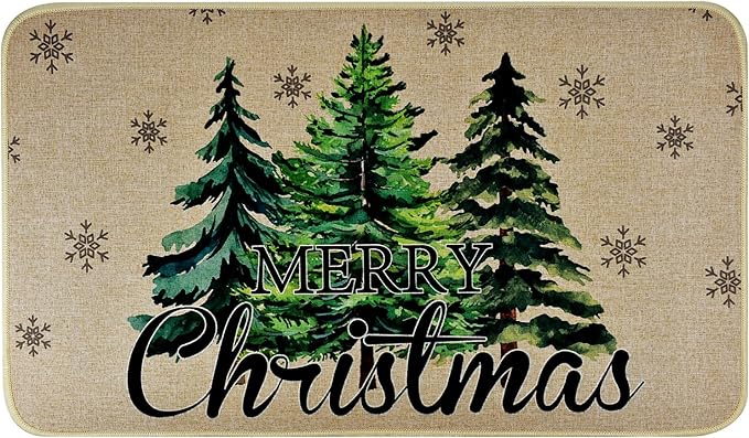 Merry Christmas Door Mat ,Pine Trees Snowflakes Welcome Doormat for Front Door,Non-Slip Winter Xmas Holiday Front Porch Rugs, Indoor Outdoor Entry Doormats Low-Profile Floor Mats,29 x 17 Inch Vanleonet