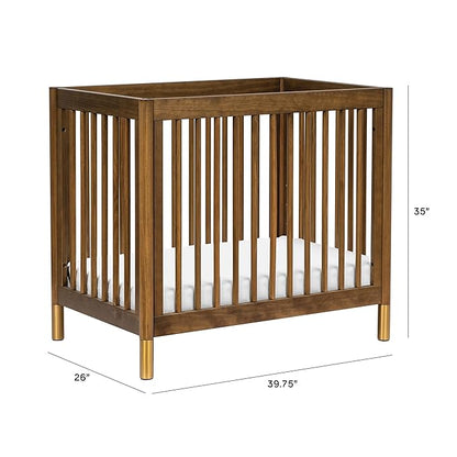 babyletto Gelato 4-in-1 Convertible Mini Crib in Natural Walnut and Brushed Gold Feet, Greenguard Gold Certified - LeafyLoom