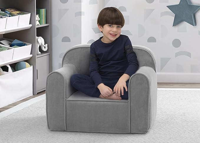 Delta Children Cozee Chair for Kids for Ages 18 Months and Up, Grey Mink Velvet - LeafyLoom